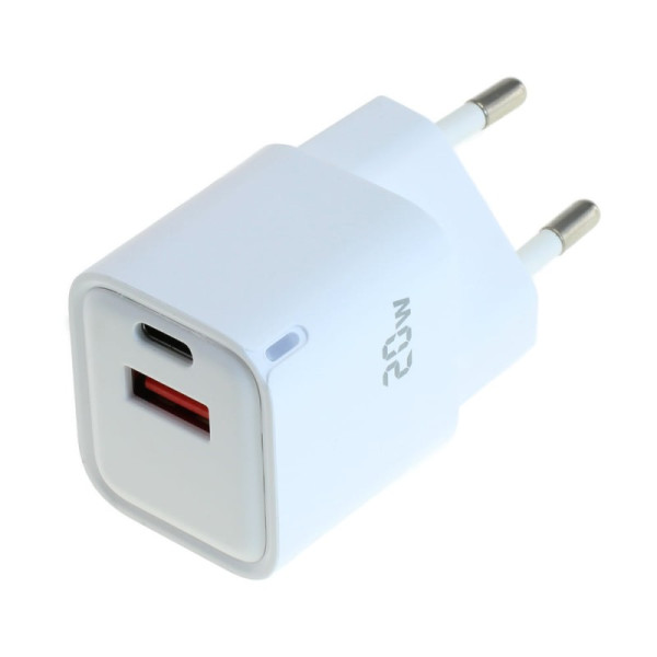 iPhone, smartphone oplader USB 1xUSB-C 1xUSB-A) med USB strømforsyning USB-PD 2-Port 20W hvid